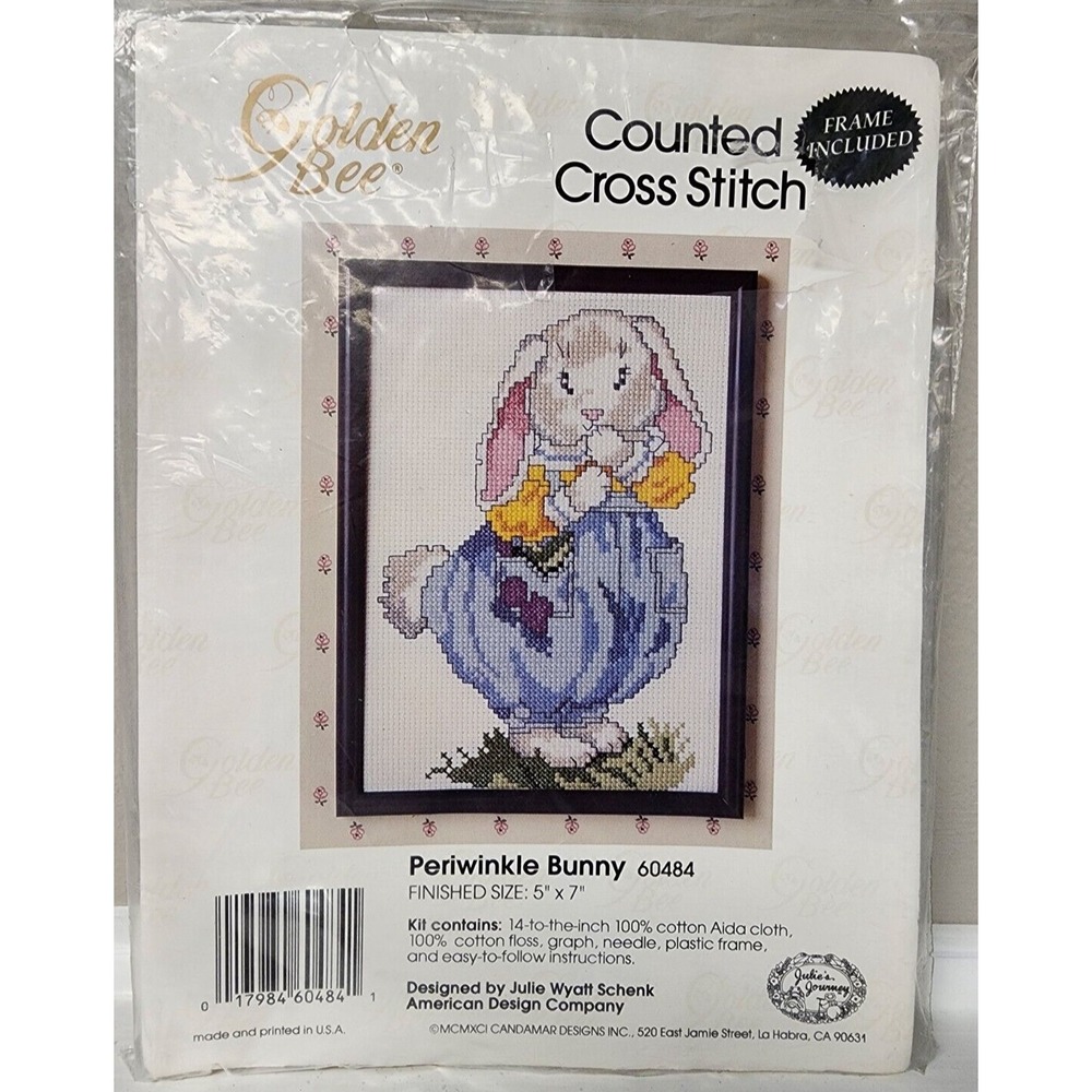 Golden Bee Counted Cross Stitch Kit Periwinkle Bunny #60484  5 x 7  NIP 2/Frame